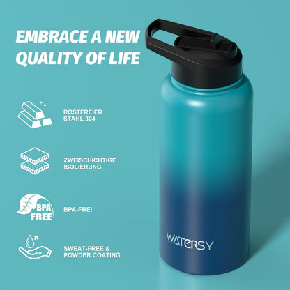 40oz Insulated Water Bottle (Cold for 48 Hrs),BPA Free&Leak Proof,Stainless Steel Water Flask,Water Jug with Straw Spout Lids for Gym,Hiking,Travel,Black Blue