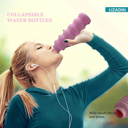 Collapsible water bottles 2 Pack with brush,BPA Free Travel Silicone Water Bottle with Carabiner,Reusable Foldable Portable Lightweight Sports bottles for Gym Camping Hiking (Black+Aqua blue)