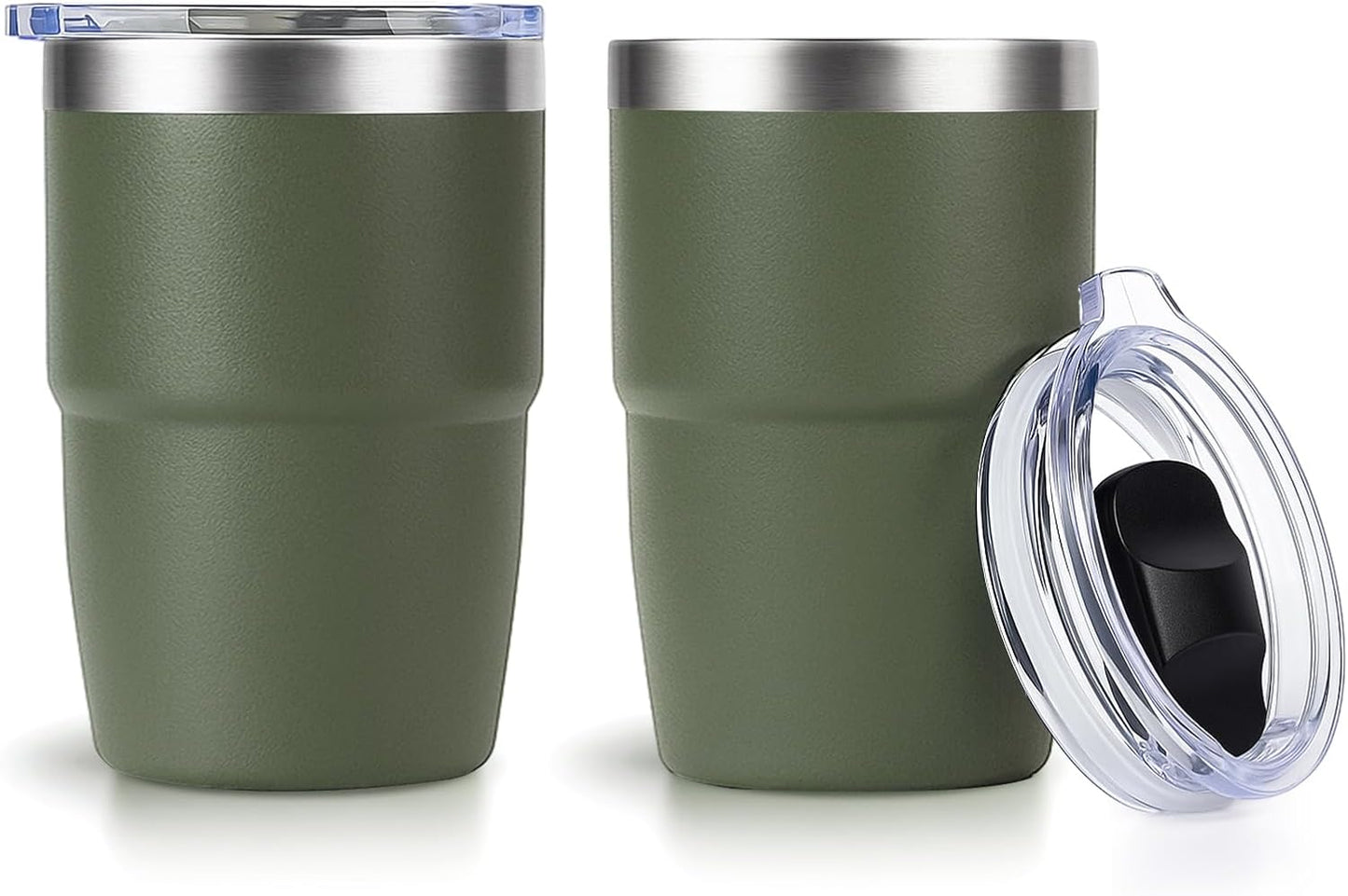 Zenbo 8 oz Stackable Espresso/Coffee Cups with Magnetic Lid, Ceramic-Lined 18/8 Stainless Steel Mini Tumblers, Double-Wall Vacuum Insulated & Dishwasher Safe for Travel & Office (Sage Green-2 Pack)