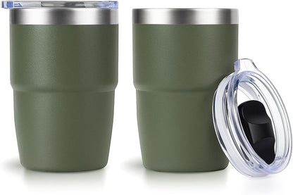 Zenbo 8 oz Stackable Espresso/Coffee Cups with Magnetic Lid, Ceramic-Lined 18/8 Stainless Steel Mini Tumblers, Double-Wall Vacuum Insulated & Dishwasher Safe for Travel & Office (Sage Green-2 Pack)