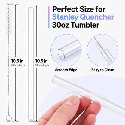 Joshey 12 Inch Tritan Replacement Straws for Stanley 40oz Tumbler - 6 Pack Reusable Long Straws with Cleaning Brush, Fits 30oz & 40oz Stanley Cup Accessories, BPA-Free (6 Colors)