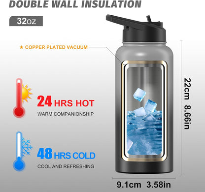 40oz Insulated Water Bottle (Cold for 48 Hrs),BPA Free&Leak Proof,Stainless Steel Water Flask,Water Jug with Straw Spout Lids for Gym,Hiking,Travel,Black Blue