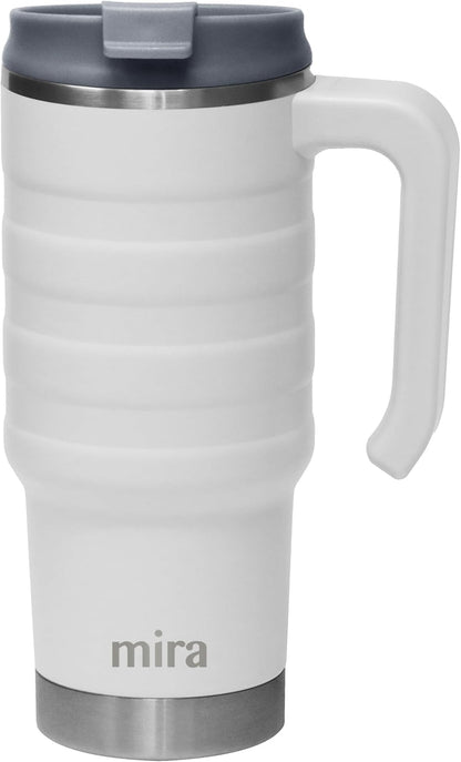 MIRA 24 oz Insulated Travel Mug - Stainless Steel Coffee Cup with Spill-Proof Flip Lid & Handle - Hot/Cold Car Tumbler - Marine