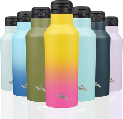 Konokyo Insulated Water Bottle with Straw,25 OZ Double Wall Vacuum Stainless Steel Water Flask with 2 Lids,Black