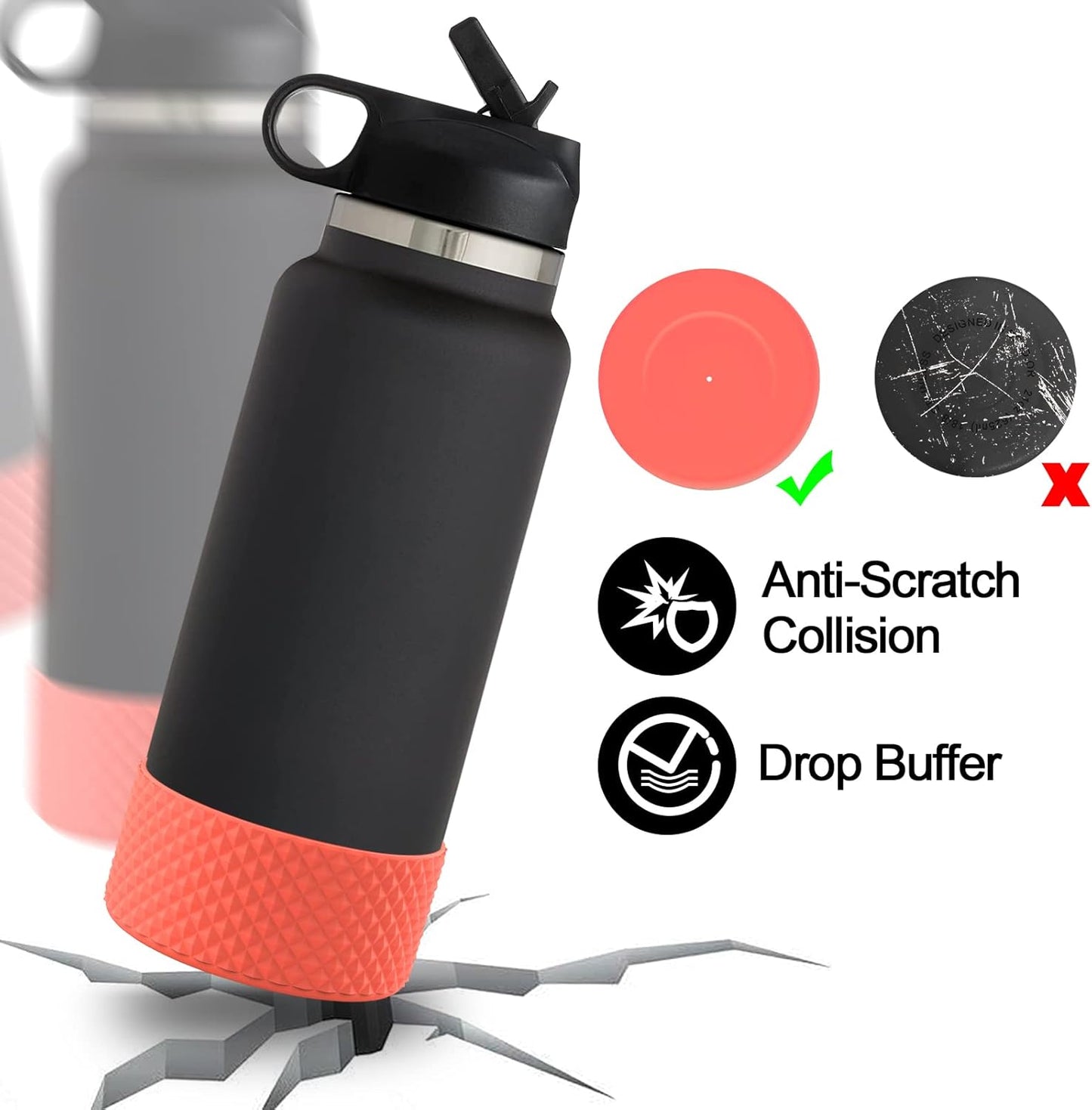 WUQID Water Bottle Boot, Diamond Silicone Boot Compatible with Stanleyy Tumbler 20-40oz & Hydroo Flask Bottle 12oz-24oz, Reduces Dents Sleeve Cover for More Bottles/Tumblers Bottom of 2.83-2.95in