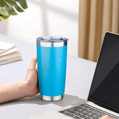 20oz Tumbler with Lid Double Wall Vacuum Insulated Travel Coffee Mug Stainless Steel Thermal Cup Powder Coated Sturdy Coffee Tumbler for Hot and Cold Beverage (Baby blue,1)