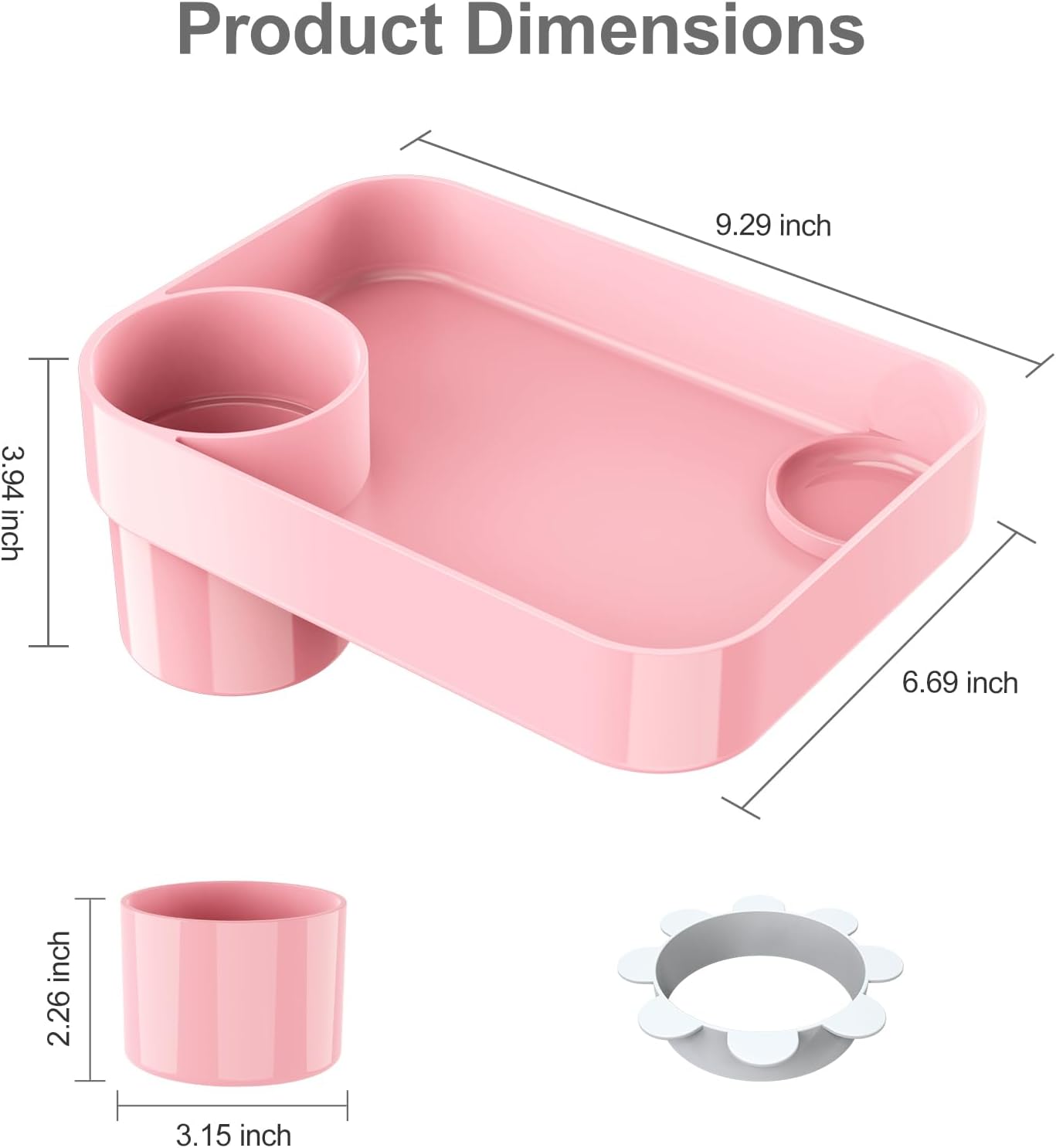 Car Seat Snack Tray for Toddlers - 3 Inch Cup Holder Fits Most Sippy Cups & Straw Bottles with Dip Well, Mess-Free Square Kids Travel Tray Road Trip Essentials, Black