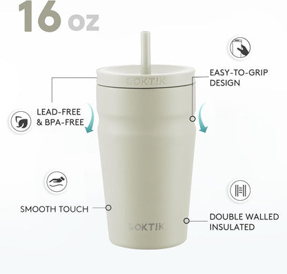 COKTIK 24oz Insulated Tumbler with Lid and Straw Iced Coffee Cup Reusable Stainless Steel Travel Mug Water Bottle Cupholder Friendly for Women Men Her Him (Blush)