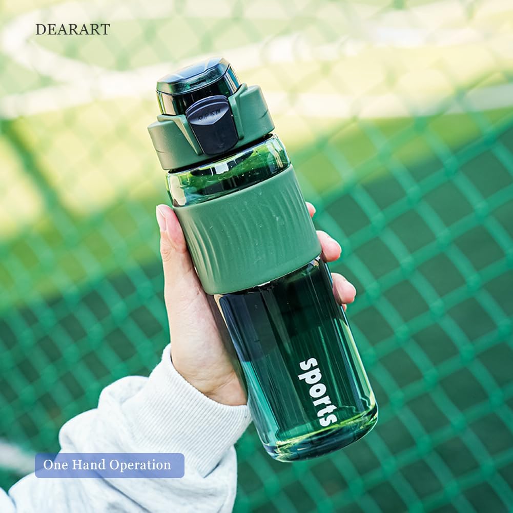 DEARART 24oz Water Bottles with Buckle, 100% Leakproof Anti Slip Silicone Bottle, No Straw Clear Bottle Easy Clean, Suit Sport Office School Travel Gym Yoga for Women Men, Dark Cyan