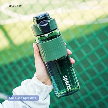 DEARART 24oz Water Bottles with Buckle, 100% Leakproof Anti Slip Silicone Bottle, No Straw Clear Bottle Easy Clean, Suit Sport Office School Travel Gym Yoga for Women Men, Dark Cyan