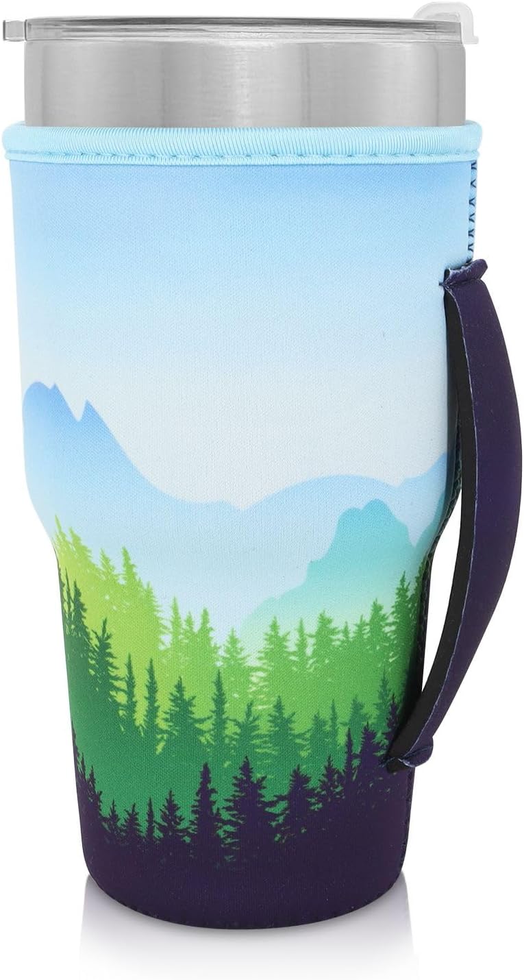 Reusable Iced Coffee Cup Sleeve Neoprene Insulated Sleeves Cup Holder with handle Idea for 30oz - 32oz Tumbler Cups, Protein Shake Bottles(Only Cup Sleeves), Black - Colors B