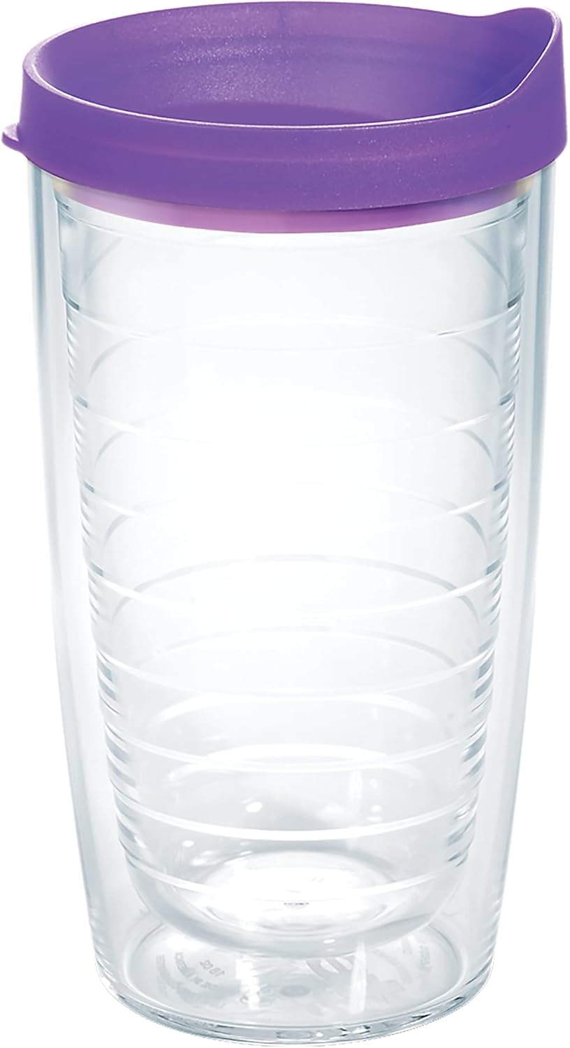 Tervis Clear & Colorful Lidded Made in USA Double Walled Insulated Tumbler Travel Cup Keeps Drinks Cold & Hot, 24oz, Black Lid, 1 Count (Pack of 1)