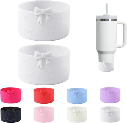 2PCS Bow Silicone Boot for Stanley Quencher Tumbler 30oz 40oz & IceFlow 20oz 30oz& Hydro Flask Water Bottle 12-24 oz Protective Bottom Sleeve Cover for Stanley Cup Accessories& Owala 24oz
