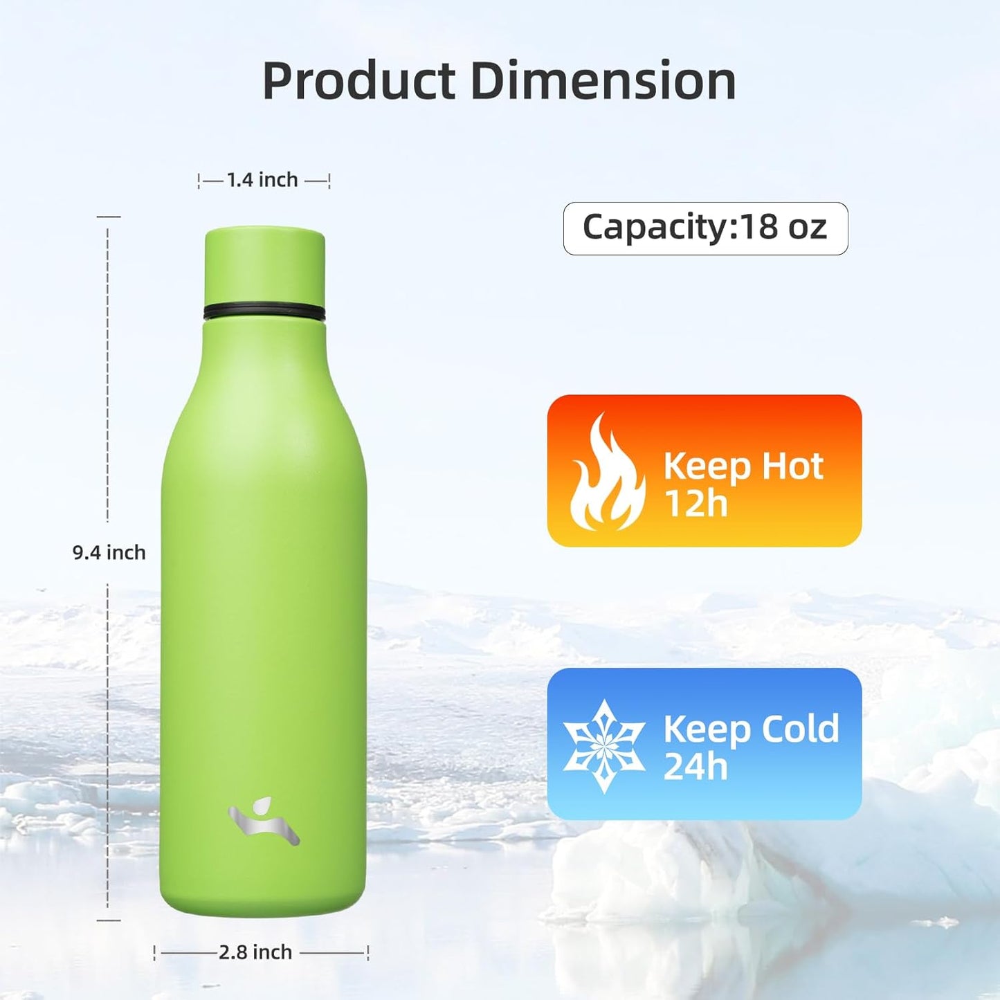 Konokyo Insulated Water Bottle with Strap,18 oz Double Wall Stainless Steel Vacuum Bottles Metal Water Flask,Macaron Green - Colors B