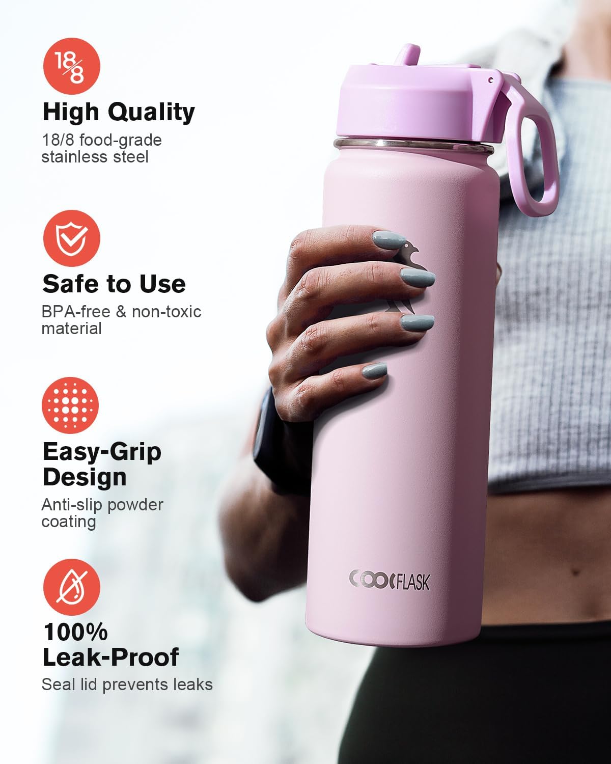 Half Gallon Water Bottle Insulated with Straw & 3 Lids, Coolflask 64 oz Water Jug Large Metal Stainless Steel Wide Mouth for Sports, Gym or Office, Non-BPA Keep Cold 48H Hot 24H, Samurai Cyan