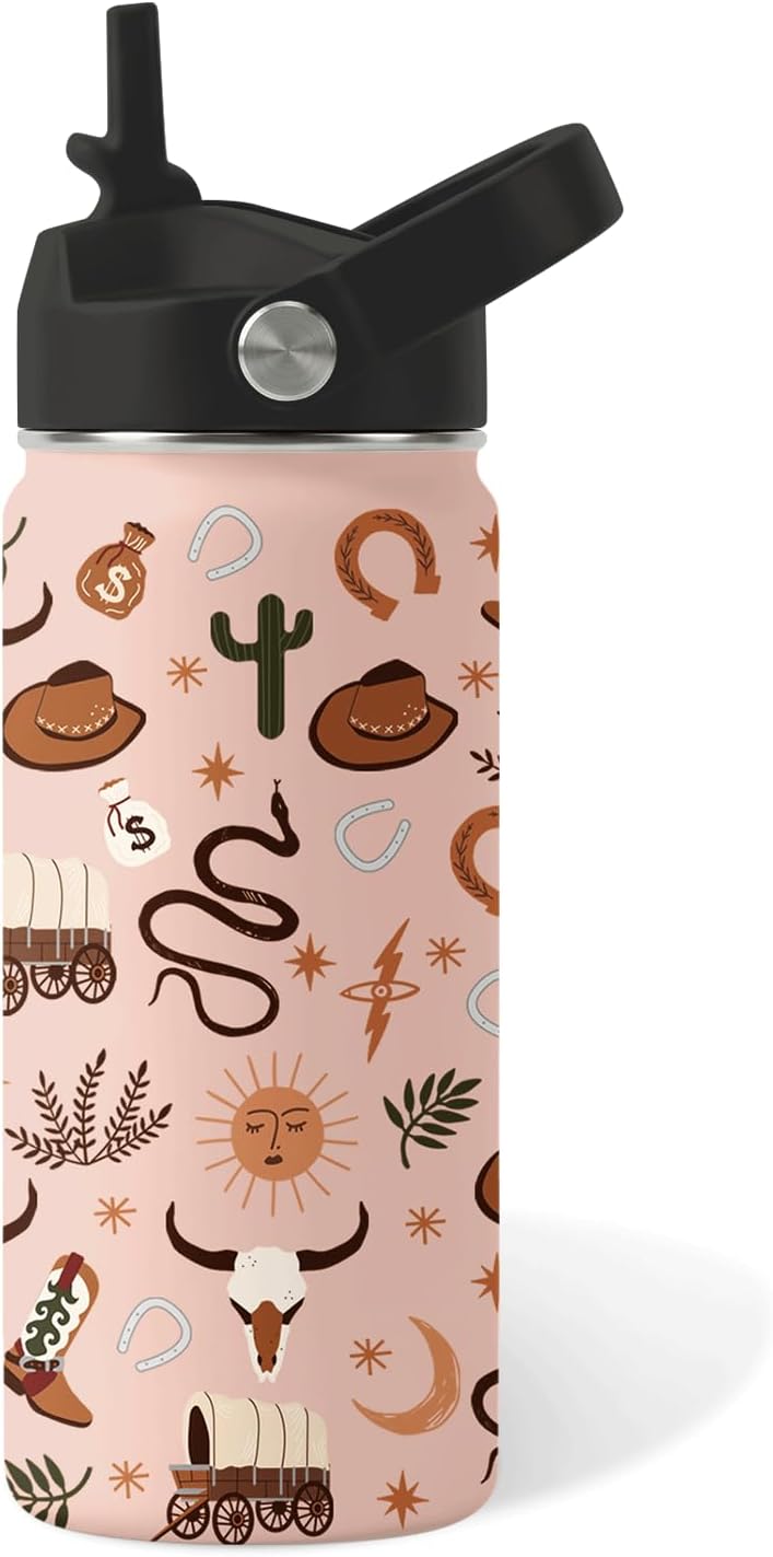 Strawberry Gifts for Kids - 16oz Pink Kids Water Bottle with Straw Lid, Stainless Steel Insulated Water Bottle, Leakproof, BPA-Free, for Girls, School, Strawberry Lover Children Birthday Gift Cup(1pc)