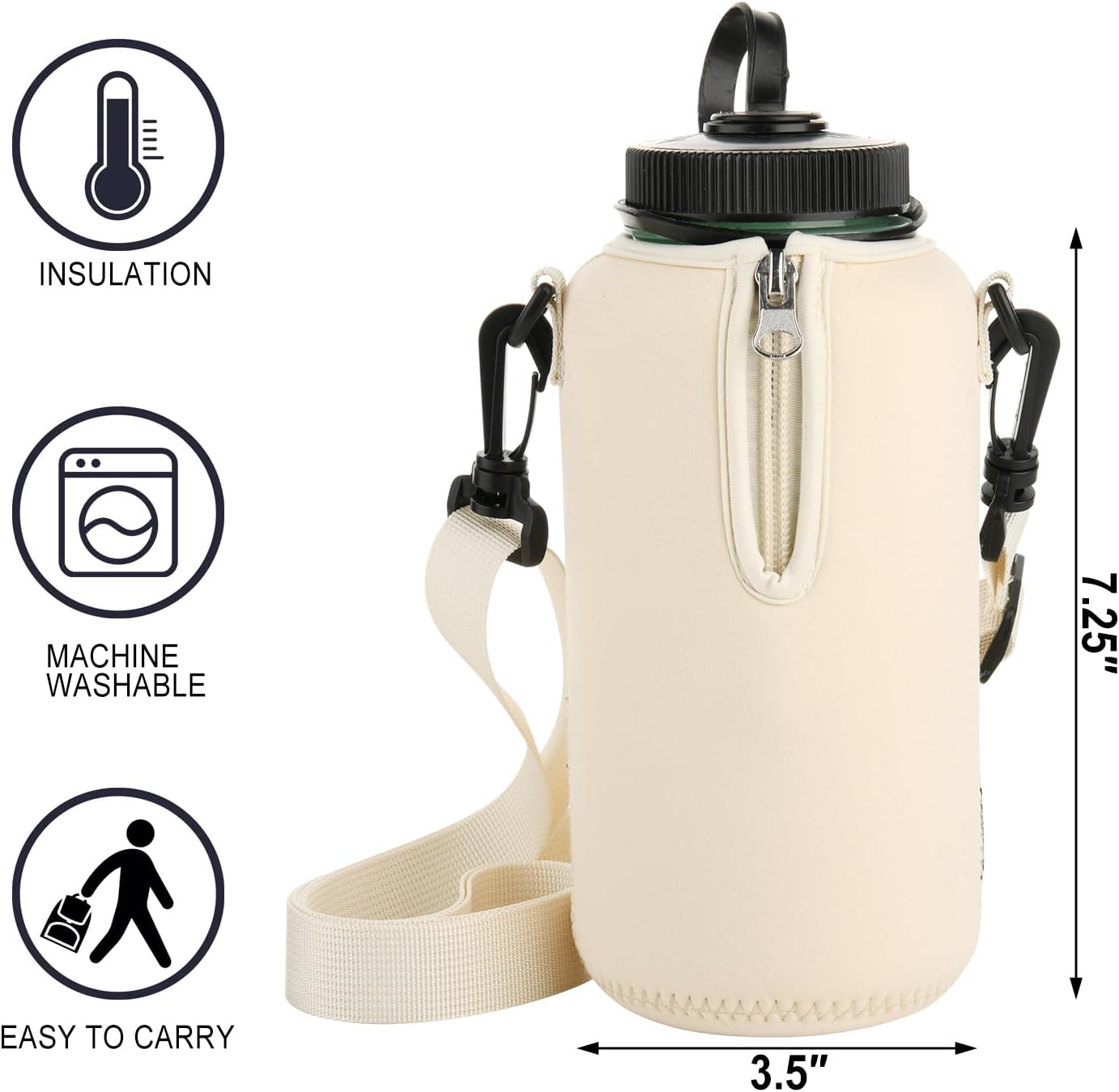 Beautyflier Neoprene Water Bottle Sleeve Insulator Cooler, Compatible with Nalgene Water Bottle 32 OZ, with Adjustable Shoulder Strap for Hydro Flask Wide Mouth Bottle 32oz, etc.