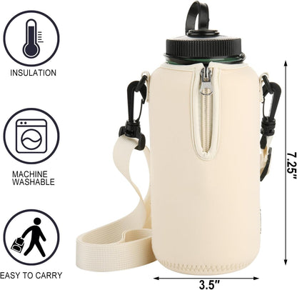 Beautyflier Neoprene Water Bottle Sleeve Insulator Cooler, Compatible with Nalgene Water Bottle 32 OZ, with Adjustable Shoulder Strap for Hydro Flask Wide Mouth Bottle 32oz, etc.