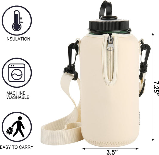 Beautyflier Neoprene Water Bottle Sleeve Insulator Cooler, Compatible with Nalgene Water Bottle 32 OZ, with Adjustable Shoulder Strap for Hydro Flask Wide Mouth Bottle 32oz, etc.