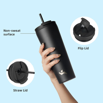 Konokyo 30 OZ Insulated Tumbler with Lid and 2 Straws Stainless Steel Water Bottle Vacuum Travel Mug Coffee Cup,Pastel Sunset
