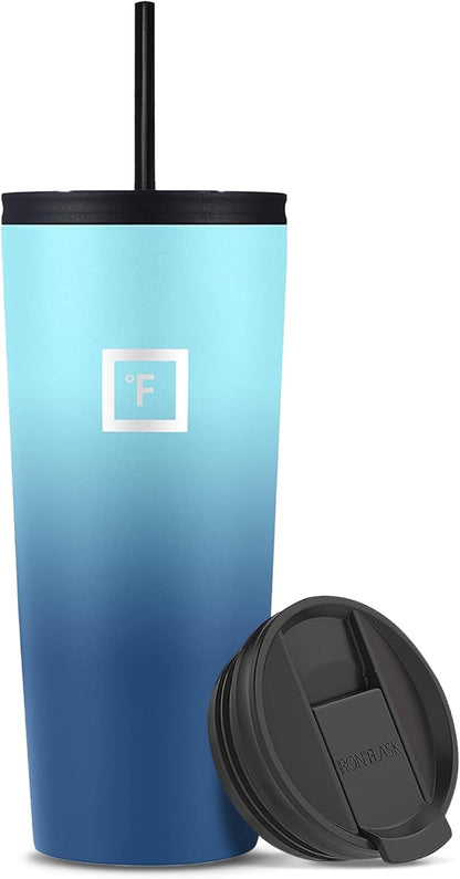 IRON °FLASK Classic Tumbler - Vacuum Insulated Stainless Steel Water Bottle, Double Walled, Drinking Cup, Insulated Travel Mug (Cobalt, 24 oz Solid Lid)