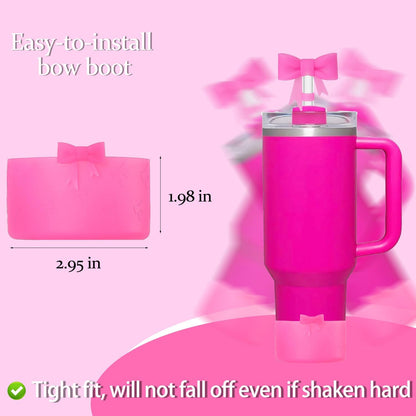 Bow Silicone Protective for Stanley Boot for 20/30/40Oz, 2 Pack for Stanley Cup Accessories Compatible 12-24Oz for Hydroflask Boot and More (Pink Set)