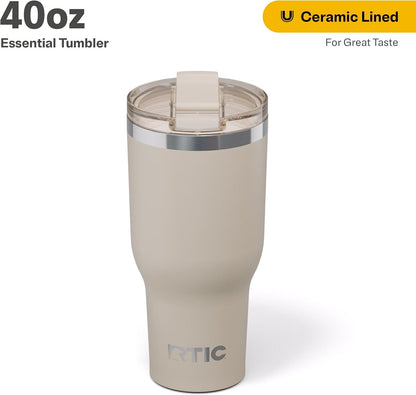 RTIC 20oz Essential Tumbler with Lid, Ceramic Lined, Insulated, Stainless Steel, Metal, Double Wall Vacuum-Insulation, Travel Cup for Iced Coffee, Tea, Hot and Cold Drink, Graphite