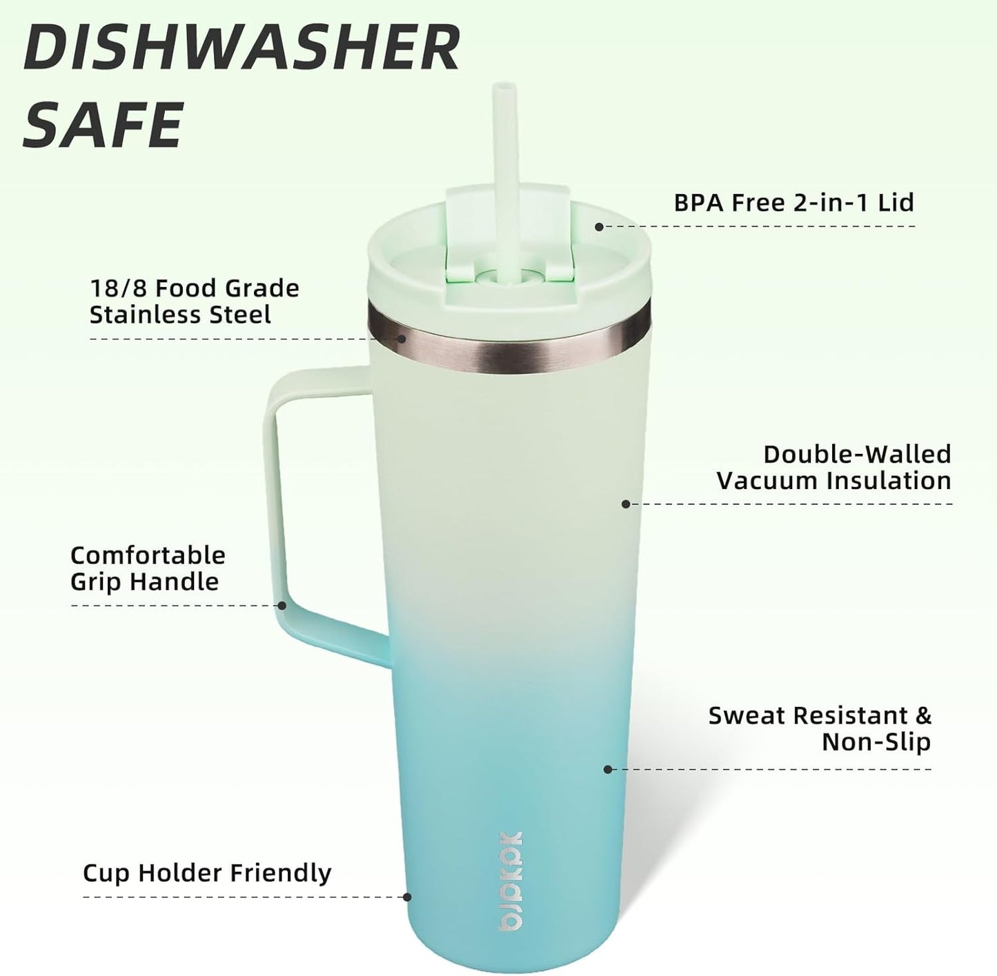 BJPKPK Insulated Tumbler with Handle, 18oz Insulated Tumblers with Lid and Straw, Stainless Steel Metal Water Bottles, Coffee Travel Mugs, Cups, Marshmallow