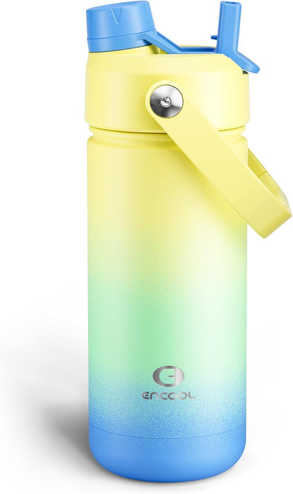 ENCOOL Insulated Water Bottle with Straw Stainless Steel Water Bottle, Leak-Proof, BPA-Free, Double Wall Vacuum Keeps Cold for 24 Hours for Sports, Travel, School (26 oz, Cotton Candy) - Colors B