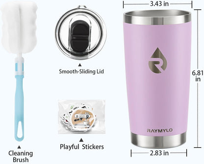 RAYMYLO Insulated Travel Coffee Tumbler 20oz, Detachable & Spill-Proof Slider Lid for Thorough Clean, Stainless Steel Reusable Coffee Mug with Lid Fits Most Car Cup Holder & BPA Free