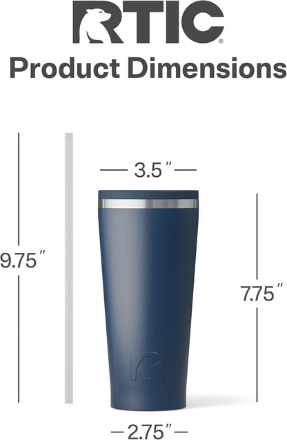 RTIC 20oz Everyday Tumbler Insulated Stainless Steel Portable Travel Coffee Cup with Straw, Ceramic Lining, Spill-Resistant Lid, BPA-Free, Hot and Cold Drink, Beach