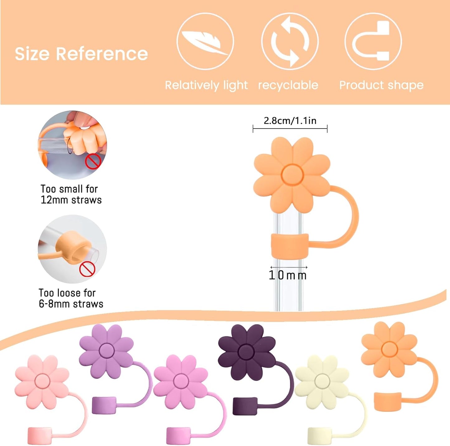 Flower Straw Covers Toppers for Stanley Cups 30&40 Oz Tumbler with Handle Accessories 4PCS Silicone Straw Caps Reusable Straws Tips Protectors for Stanley Cup 10mm 0.4in Straws,Off White