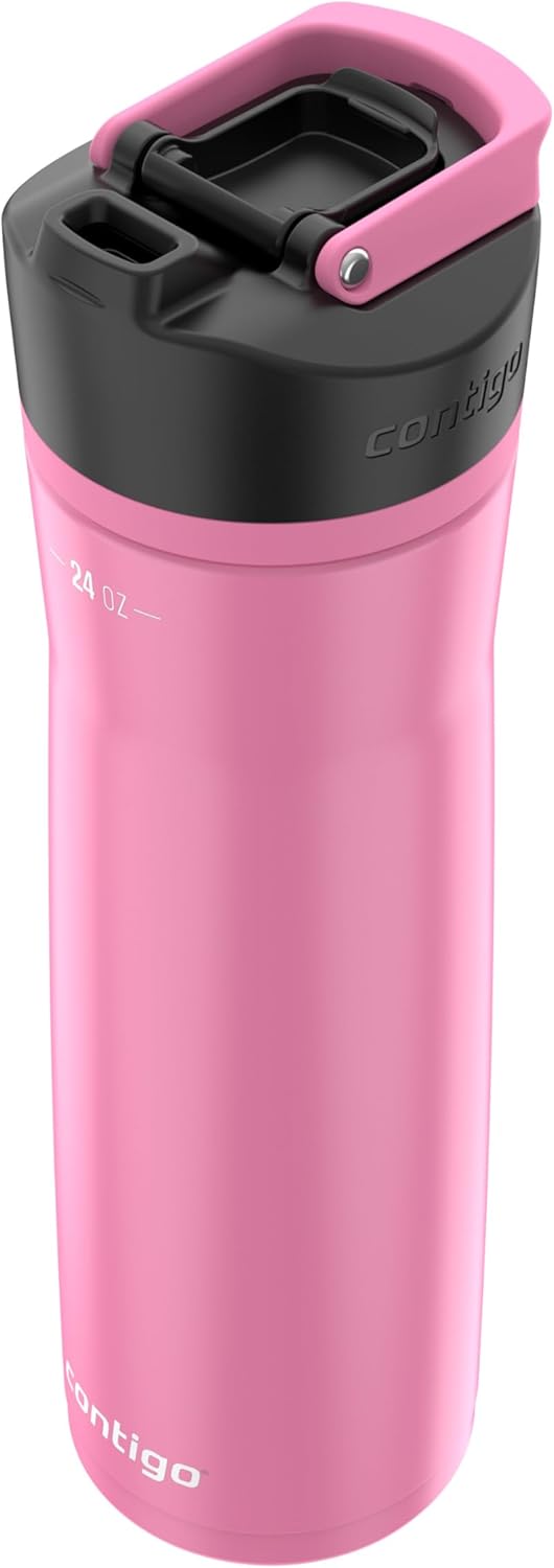 Contigo Cortland Chill 2.0 Vacuum-Insulated Stainless Steel Water Bottle, Spill-Proof Sip Technology, Interchangeable Lid, 24oz, Steel/Licorice, Perfect for Fitness Travel Everyday Use