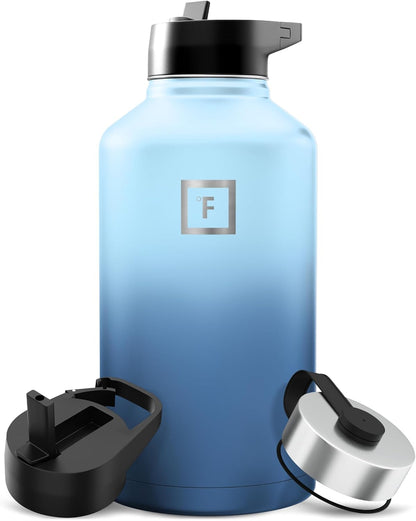IRON °FLASK Camping & Hiking Hydration Flask with Straw, Wide Mouth Insulated Stainless Steel Sports Water Bottle - 40 oz Midnight Black