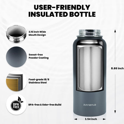 RAYMYLO One Gallon Water Bottle Insulated, Triple Walled Vacuum Stainless Steel (Cold for 48 Hrs), Leak Proof & Non-BPA, Large Water Flask Jug with Paracord Handle & Straw Spout Lids