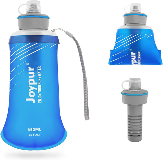 Water Filter Survival - Collapsible Water Bottle with Filter 0.01 Micron Squeeze Filtered Water Bottle 22oz for Hiking Backpacking Camping BPA-Free(White 650ml)