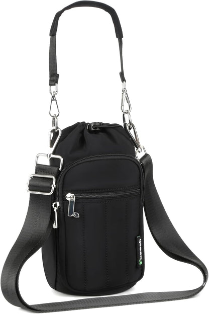 Rueesh Water Bottle Holder Bag with Adjustable Strap, Insulated Bottle Carrier Bag RFID Crossbody Sling Bag for Gym Walking