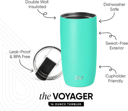 Simple Modern Voyager Tumbler with Flip Lid | Travel Coffee Mug | Insulated Stainless Steel Cold Brew Iced or Hot Coffee Cup | Gifts for Women Men Her Him | 16oz, Almond Birch