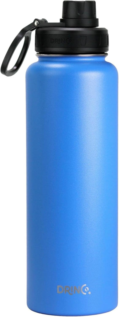 Drinco Stainless Steel Water Bottle Spout Lid Vacuum Insulated Double Wall Water Bottle Wide Mouth (40oz 32oz 22oz 18oz 14oz) Leak Proof Keep Cold Sport Camping Hiking (22 oz, 22oz Black)