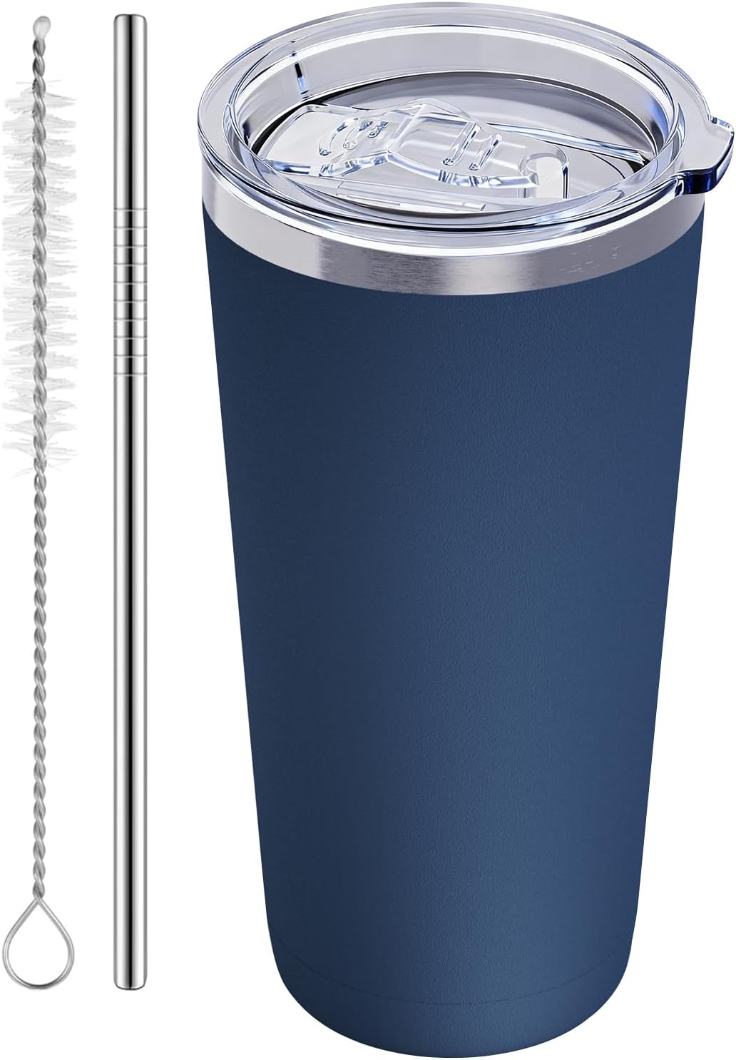 GGQ 20oz Travel Coffee Tumbler Food-Grade 304 Stainless Steel Vacuum Insulated Double Wall Leak-Proof Lid Reusable Straw Hot and Cold Drinks Cup Holder Friendly (Light Blue)
