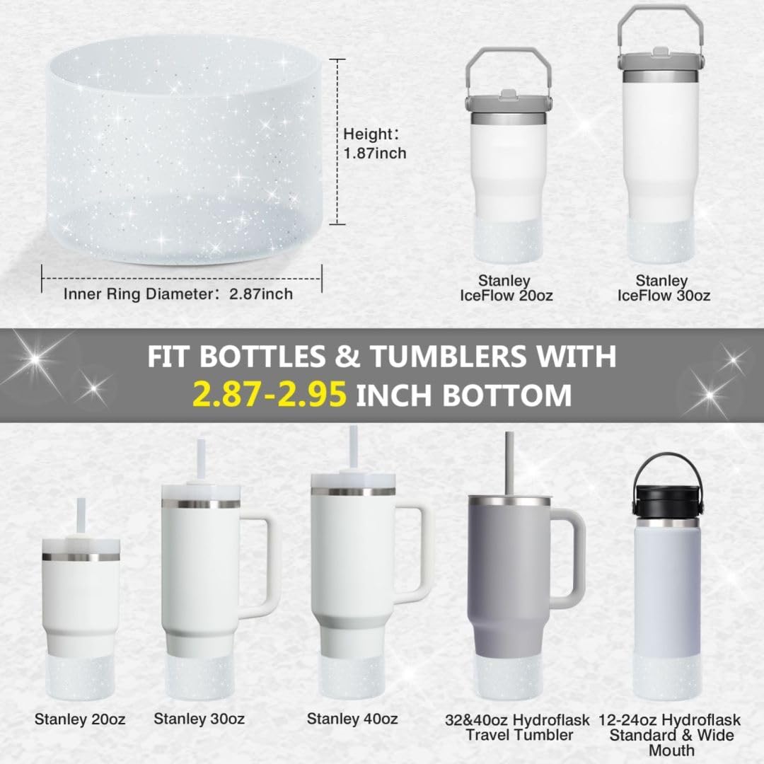 WUQID Protective Bling Silicone Boot Sleeve, Compatible with Stanley Tumbler 20-40oz & Hydro Flask Bottle 12oz-24oz, Glitter Reduces Dents Sleeve Cover for More Bottles/Tumblers Bottom of 2.83-2.95in
