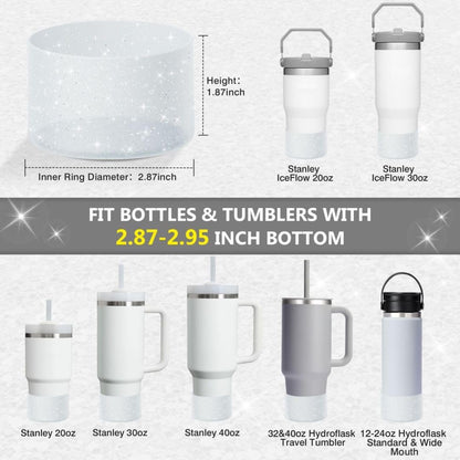 WUQID Protective Bling Silicone Boot Sleeve, Compatible with Stanley Tumbler 20-40oz & Hydro Flask Bottle 12oz-24oz, Glitter Reduces Dents Sleeve Cover for More Bottles/Tumblers Bottom of 2.83-2.95in