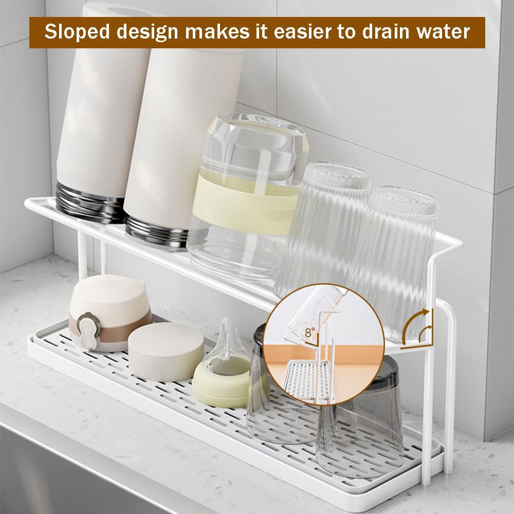 Water Bottle Drying Rack Cup Storage with Drain Tray Mug Organizer for Kitchen - 2 Tiers (Black)