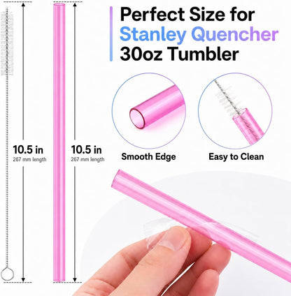 Joshey 12 Inch Tritan Replacement Straws for Stanley 40oz Tumbler - 6 Pack Reusable Long Straws with Cleaning Brush, Fits 30oz & 40oz Stanley Cup Accessories, BPA-Free (6 Colors)