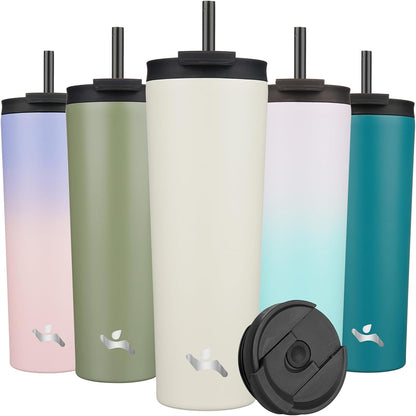 Konokyo 30 OZ Insulated Tumbler with Lid and 2 Straws Stainless Steel Water Bottle Vacuum Travel Mug Coffee Cup,Pastel Sunset