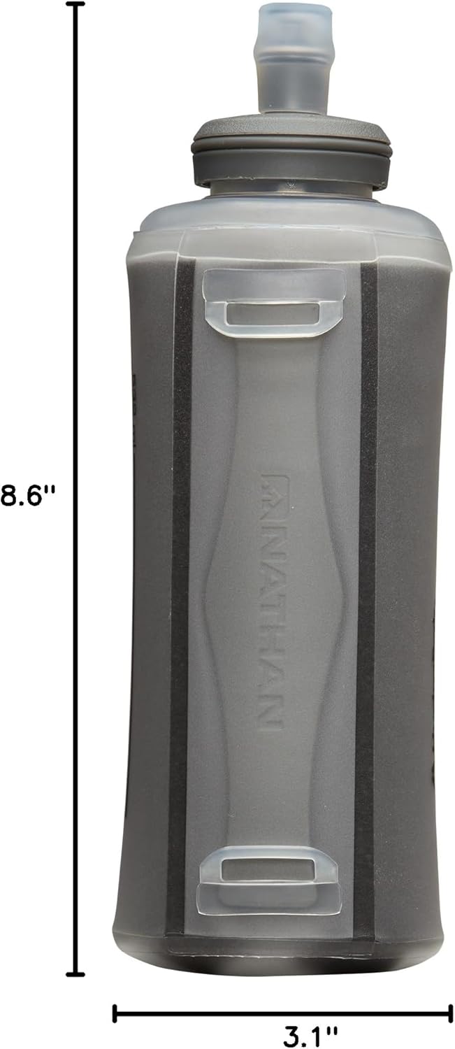 Nathan Handheld Soft Flask 18oz - Exo-Draw Insulated Collapsible Bottle - Grip-Free Strap & Rigid ExoSpine for Comfort/Support - Breathable Mesh Strap - Ideal Running/Hiking, Pinnacle, Black