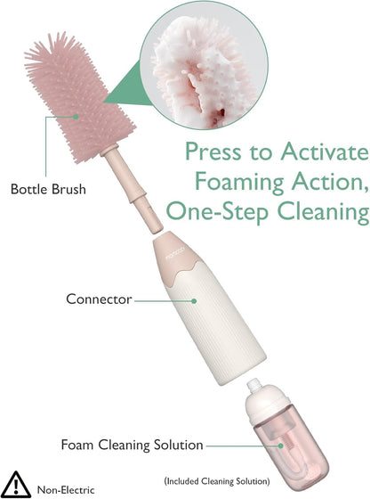 Momcozy Bottle Brush Kit with Push-Press Foam Design - Newborn Essentials Gift, Portable Cleaning Tool for Home & Travel, Baby Bottle Cleaner Brush for Breast Pumps & Nipples, Green