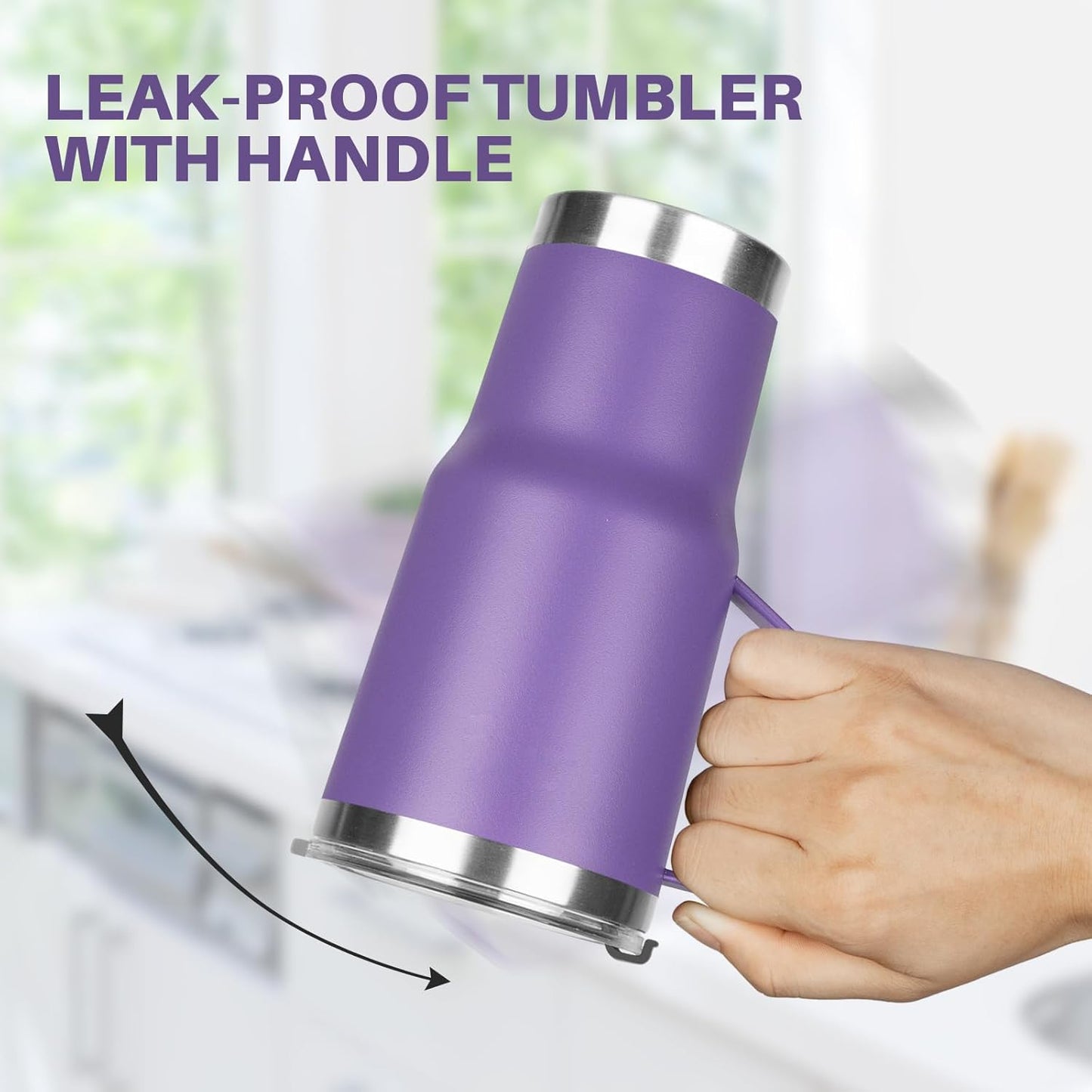 20 oz Tumbler with Handle, Stainless Steel Insulated Tumbler with Lid and Straw, Double Wall Vacuum Coffee Mug Tumbler, Insulated Coffee Thermal Cup for Cold and Hot (Light Purple)