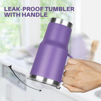 20 oz Tumbler with Handle, Stainless Steel Insulated Tumbler with Lid and Straw, Double Wall Vacuum Coffee Mug Tumbler, Insulated Coffee Thermal Cup for Cold and Hot (Light Purple)