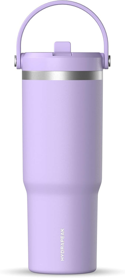 Hydrapeak Nomad 32oz Insulated Stainless Steel Travel Tumbler with Handle & Straw Lid, Leakproof, Cupholder Friendly, Keeps Drinks Cold 24 Hours, Reusable Bottle for Daily Hydration (Pale Sage)